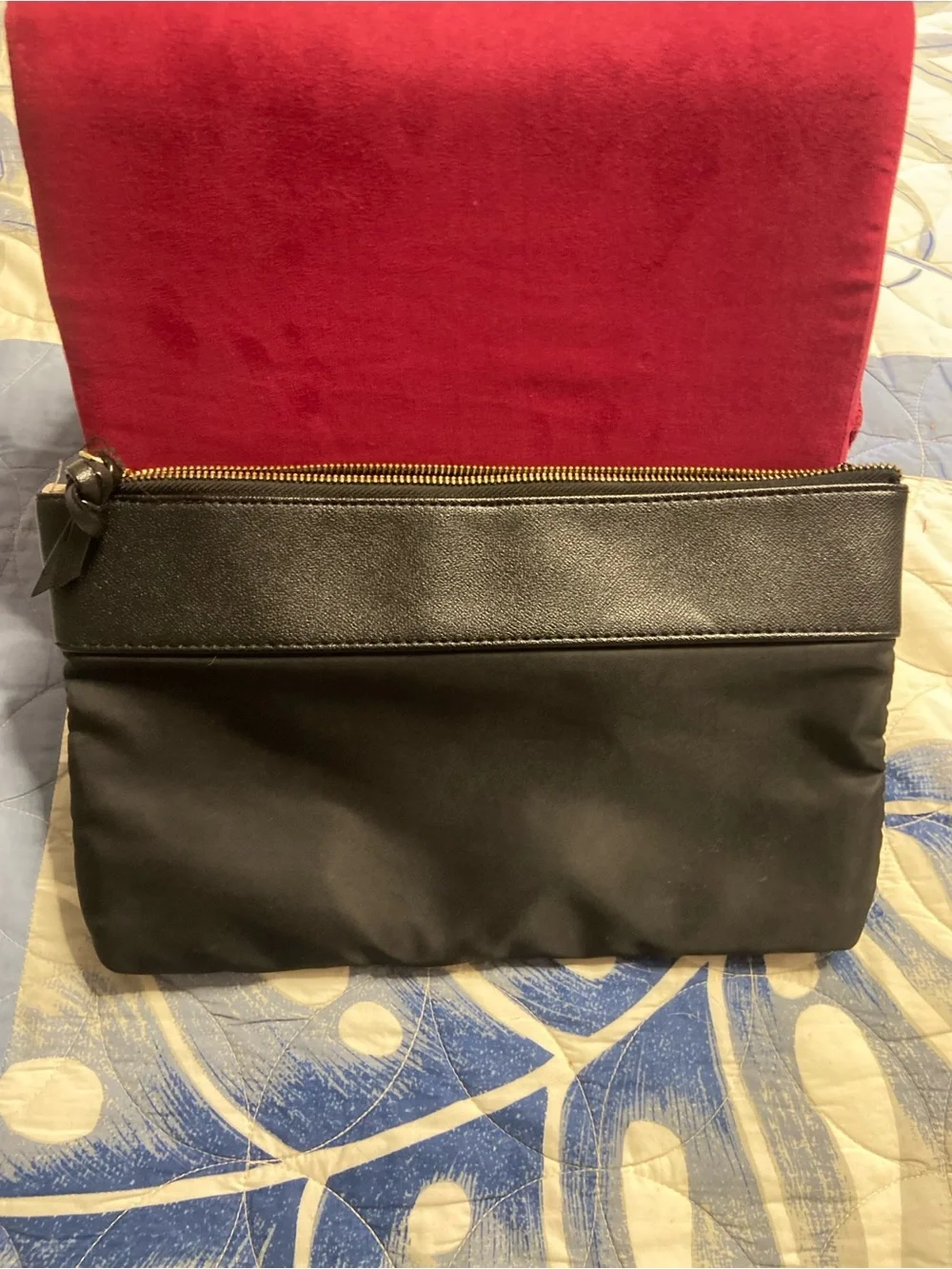 TUTILO Black Faux Leather Trim SLIM Clutch Bag